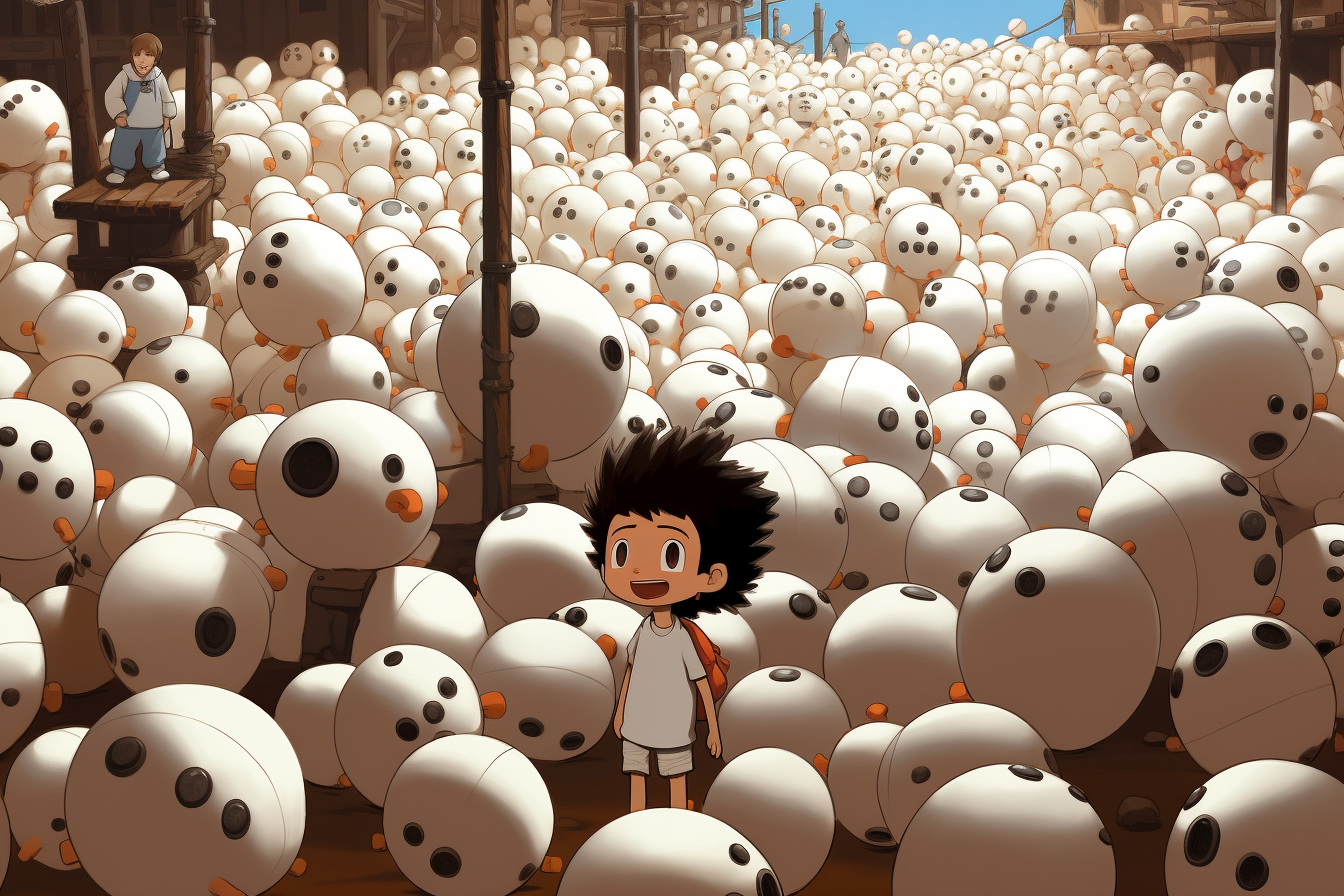 Industry cartoon puffs in Myazaki style