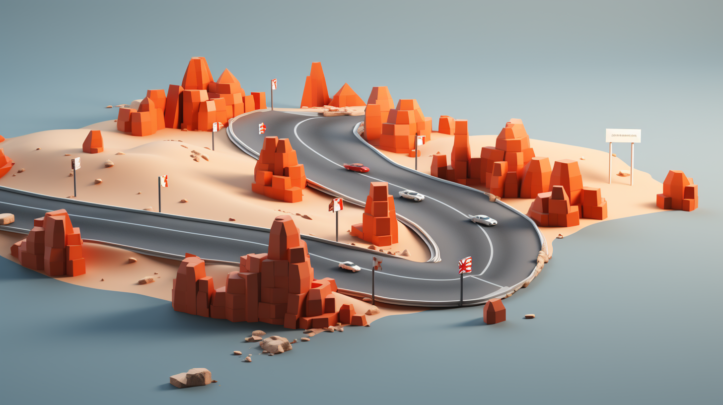 Minimalistic 3D Map Showing Innovation Roadblocks