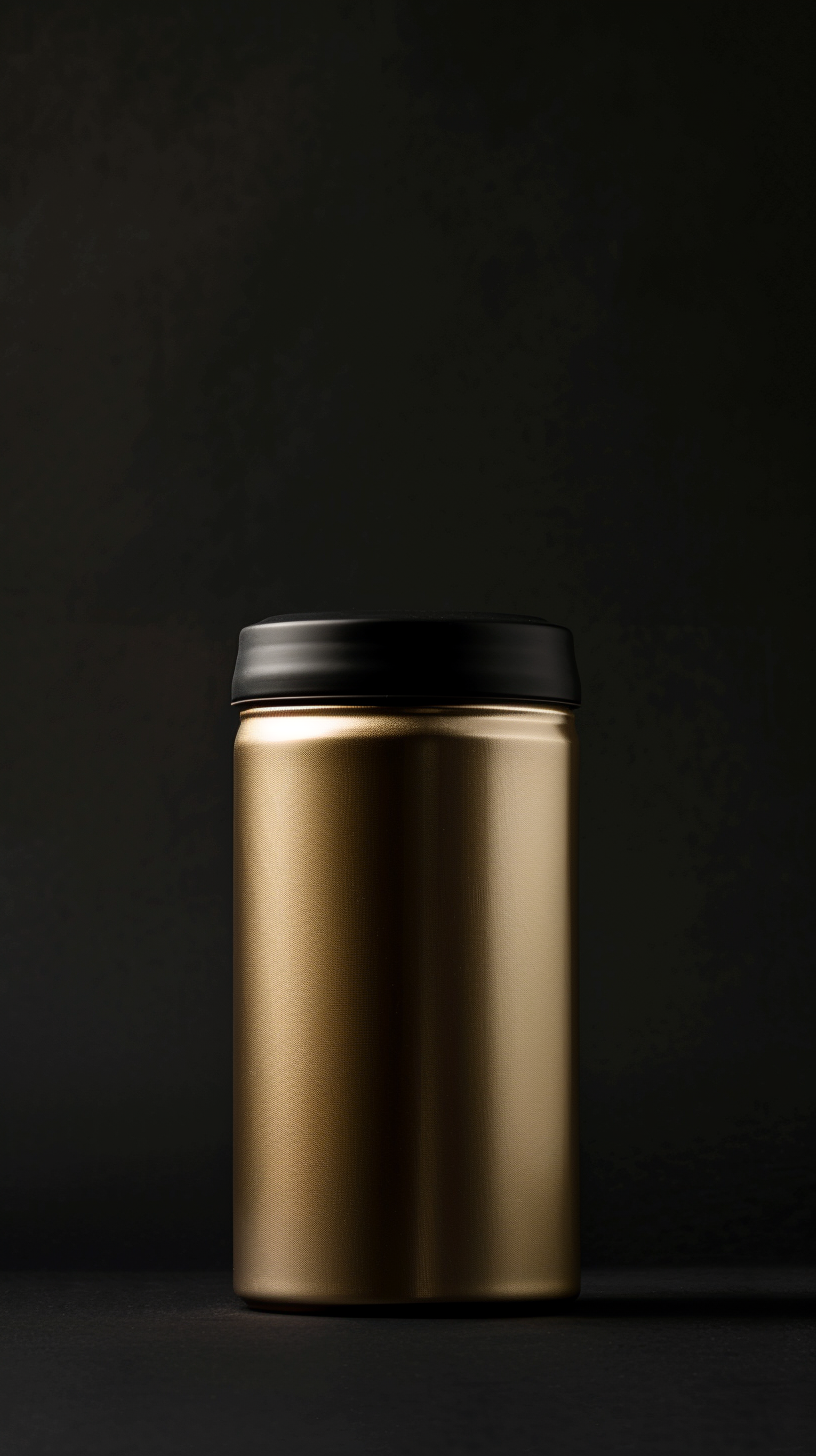 Gold coffee can on black background