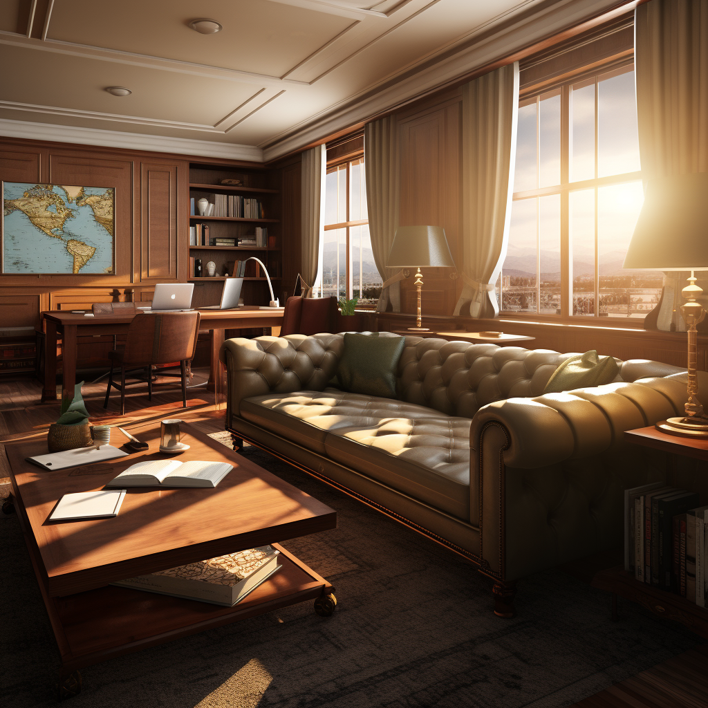 Interior Design with Sofa, Table, and Computer