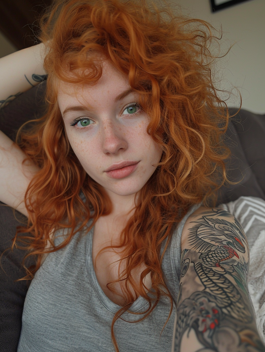 Woman with Green Eyes Interior Selfie