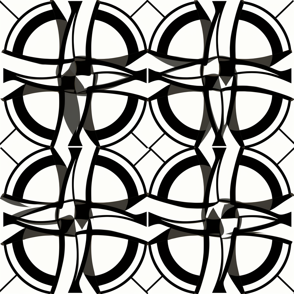 Black and white intersecting circles and helices