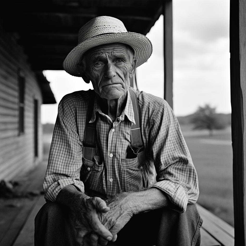 Portrait of 96-year-old Iowa farmer on porch