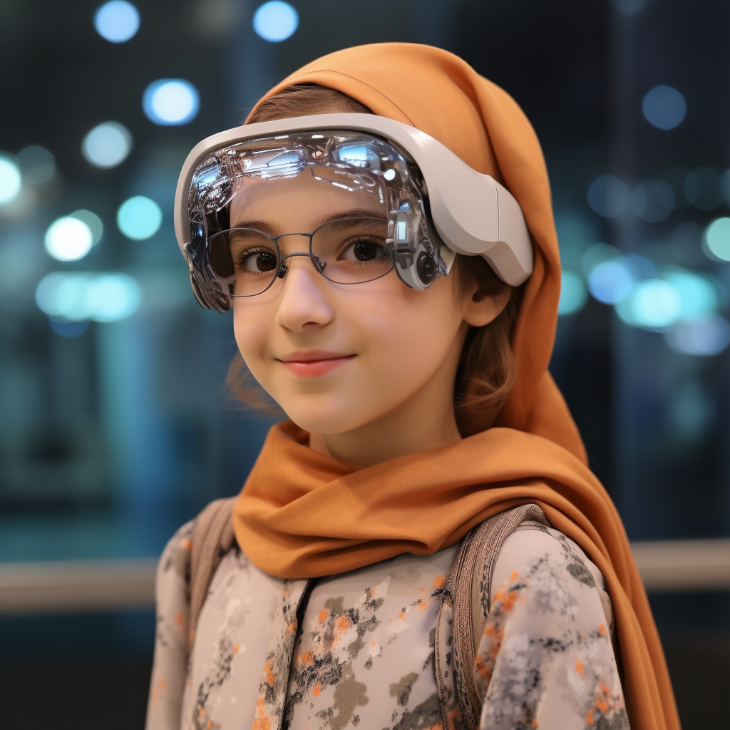 10-year-old Iranian student wearing Metaverse glasses