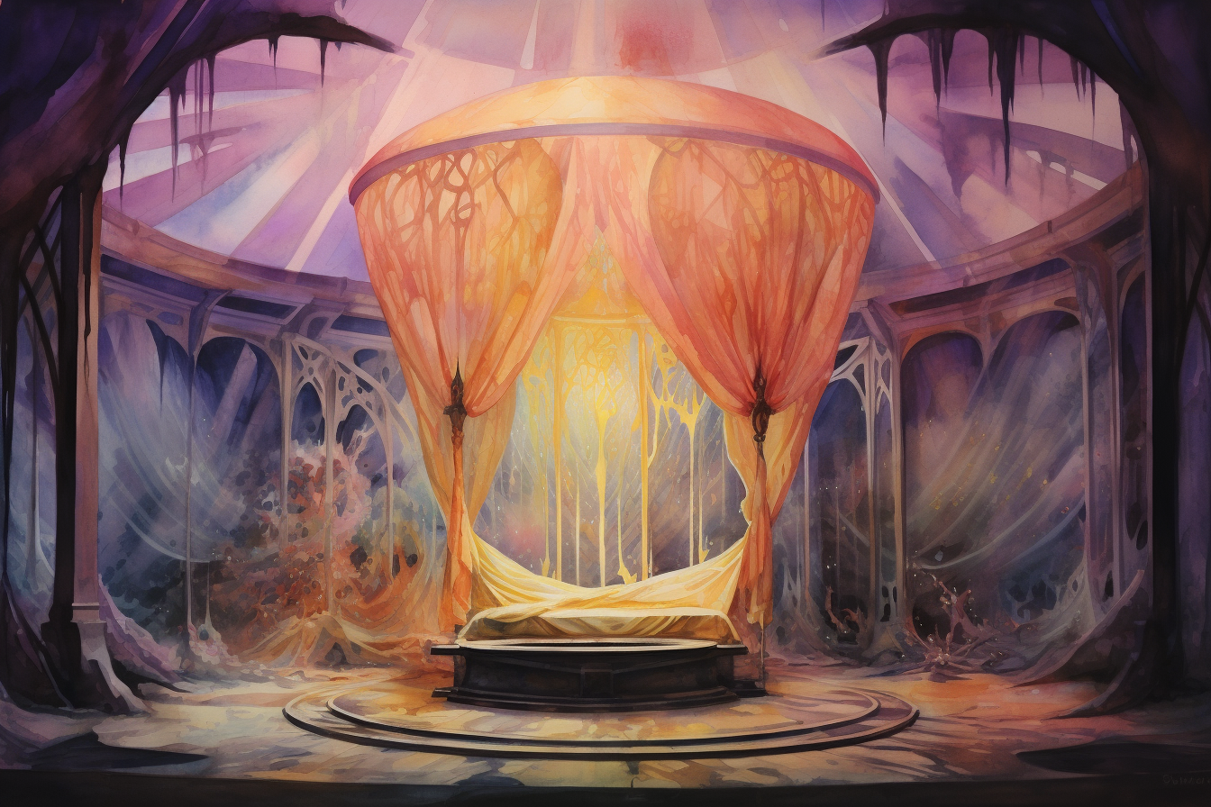 Beautiful healing chamber with iridescent watercolor art