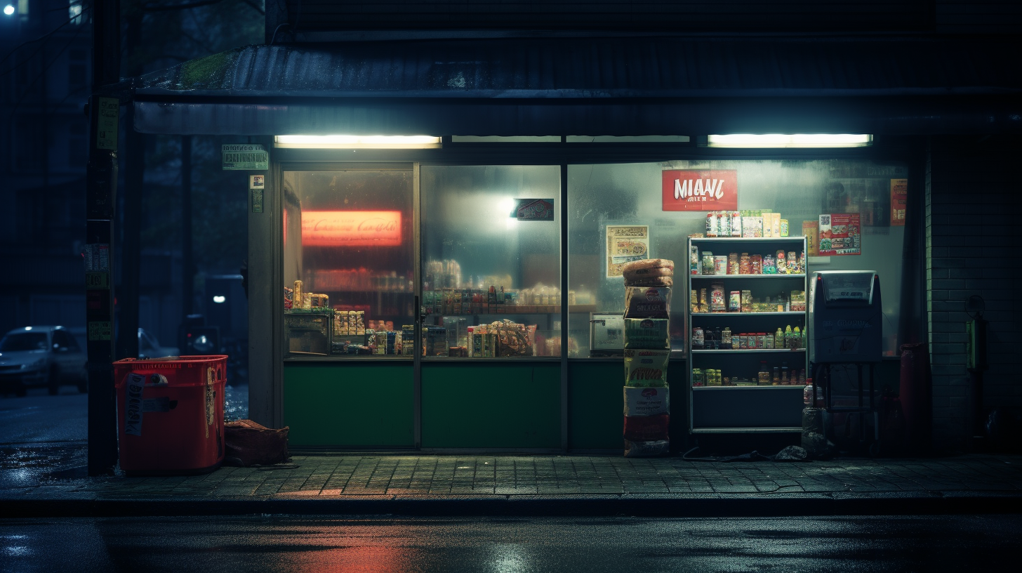 Dark and Moody Convenience Shop at Night