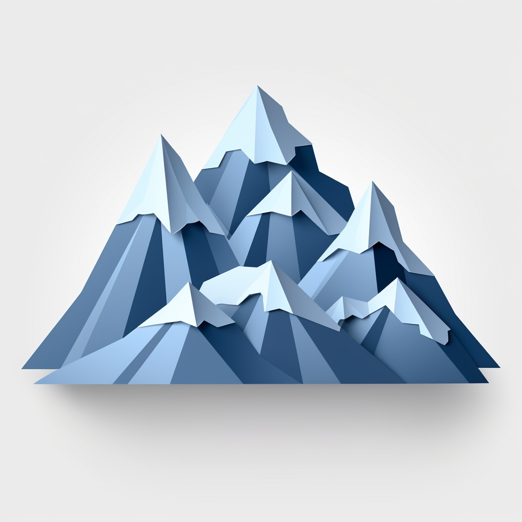 Blue-grey flat paper mountains in cartoonish style