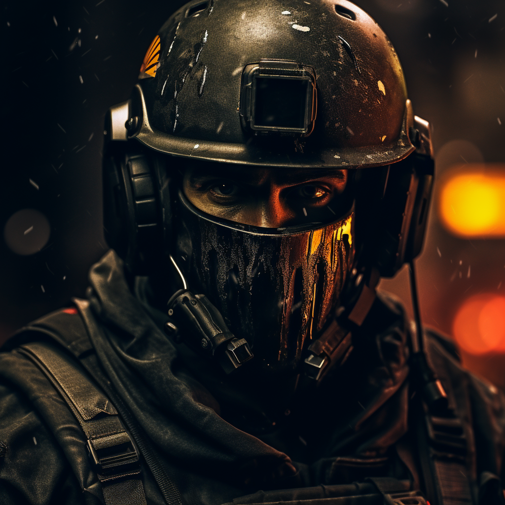 Realistic photo of Jager wearing elite headgear