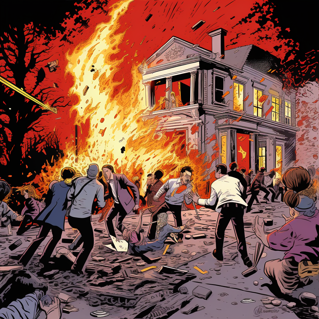 White House Riots in 1960s Pop Art Style