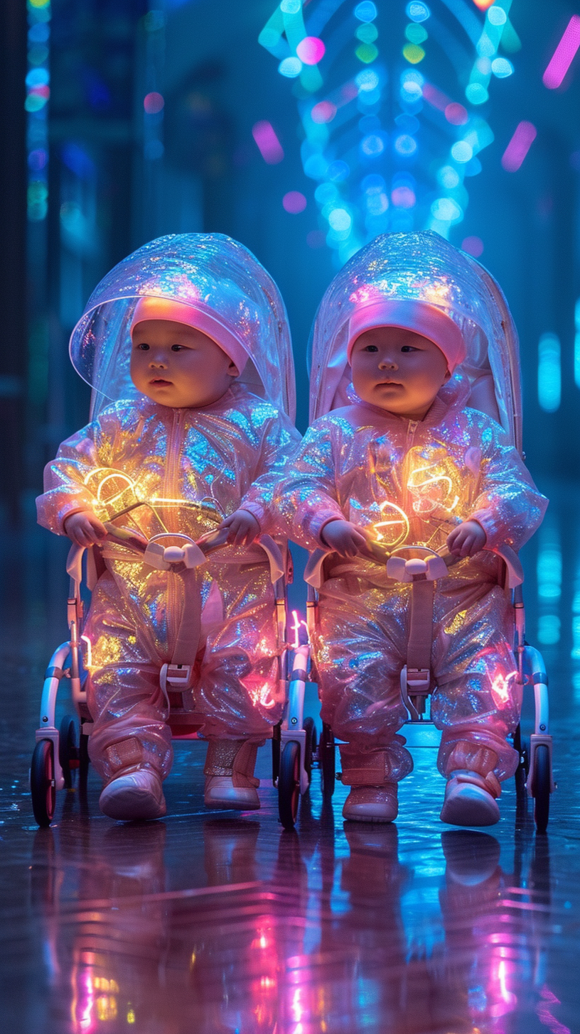 Japanese babies dancing with pen lights