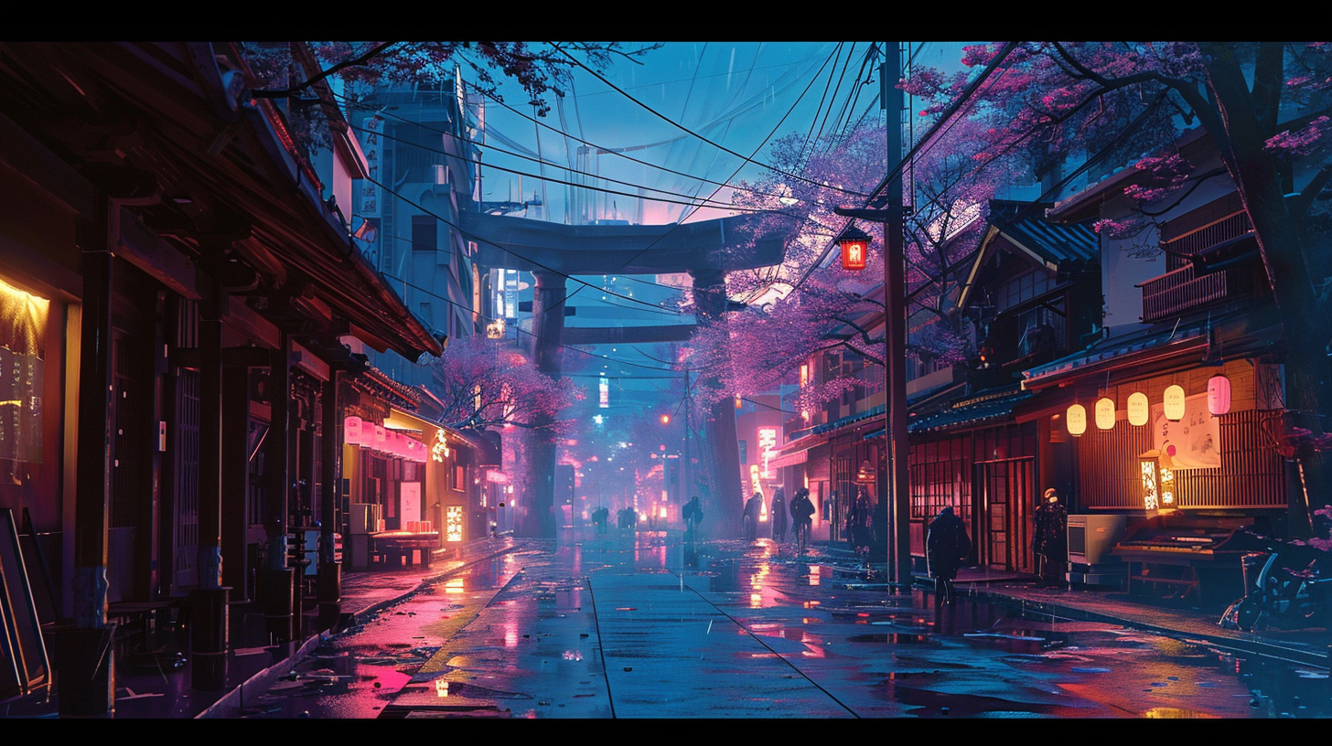 Beautiful Japanese City Street at Twilight