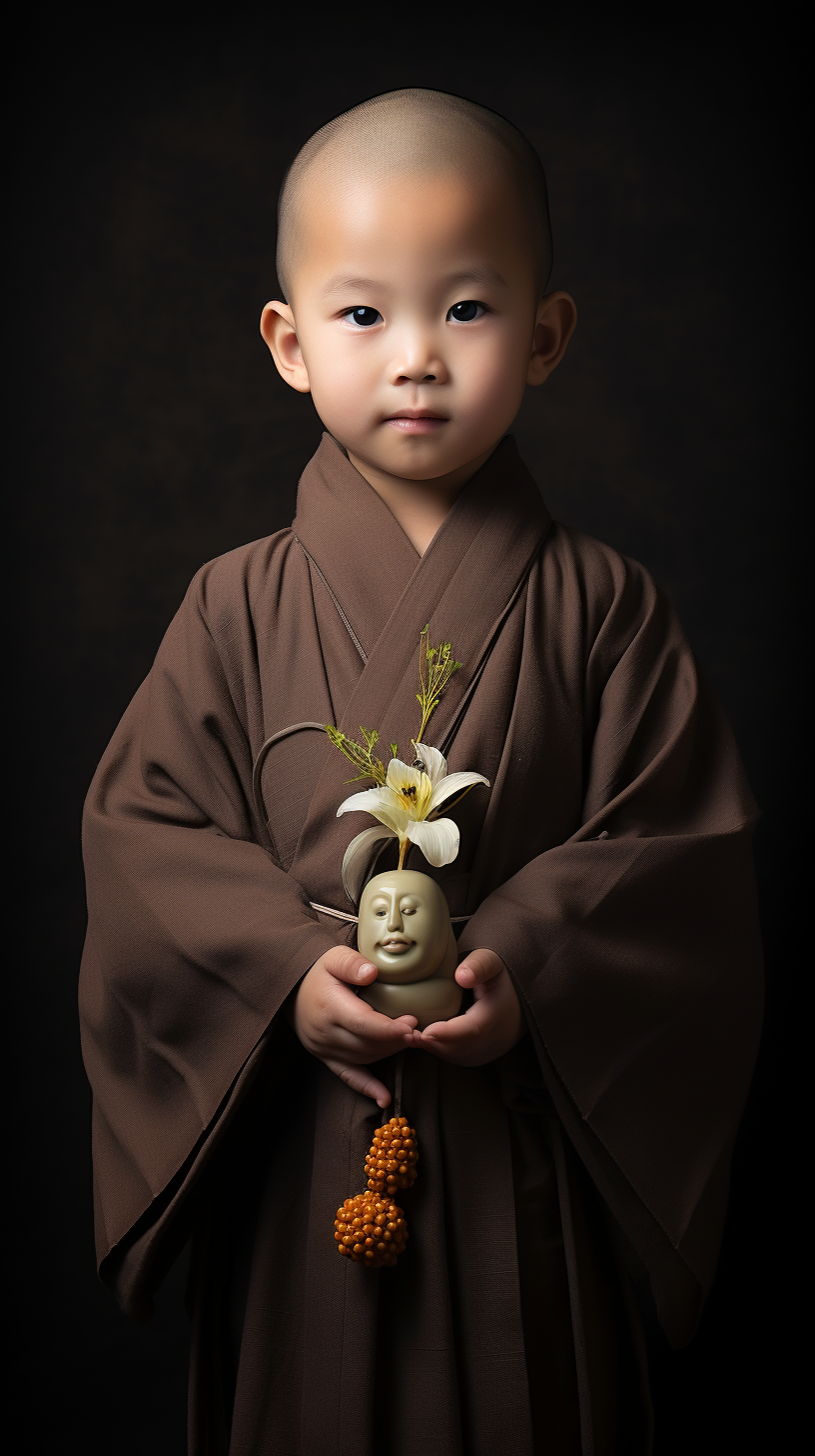 Japanese Novice Monk Holding Prayer Beads