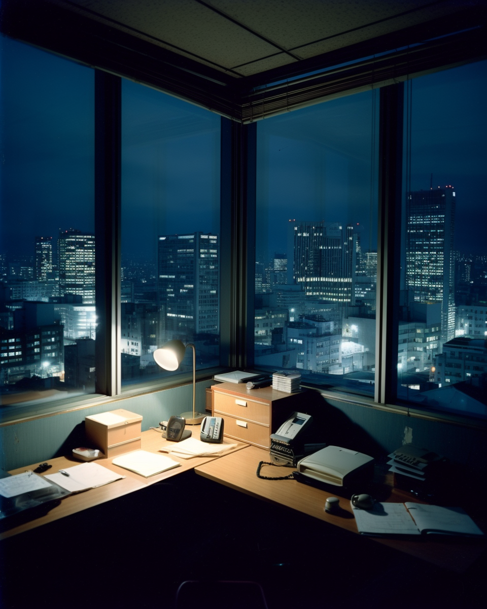 Night view of Japanese office skyline