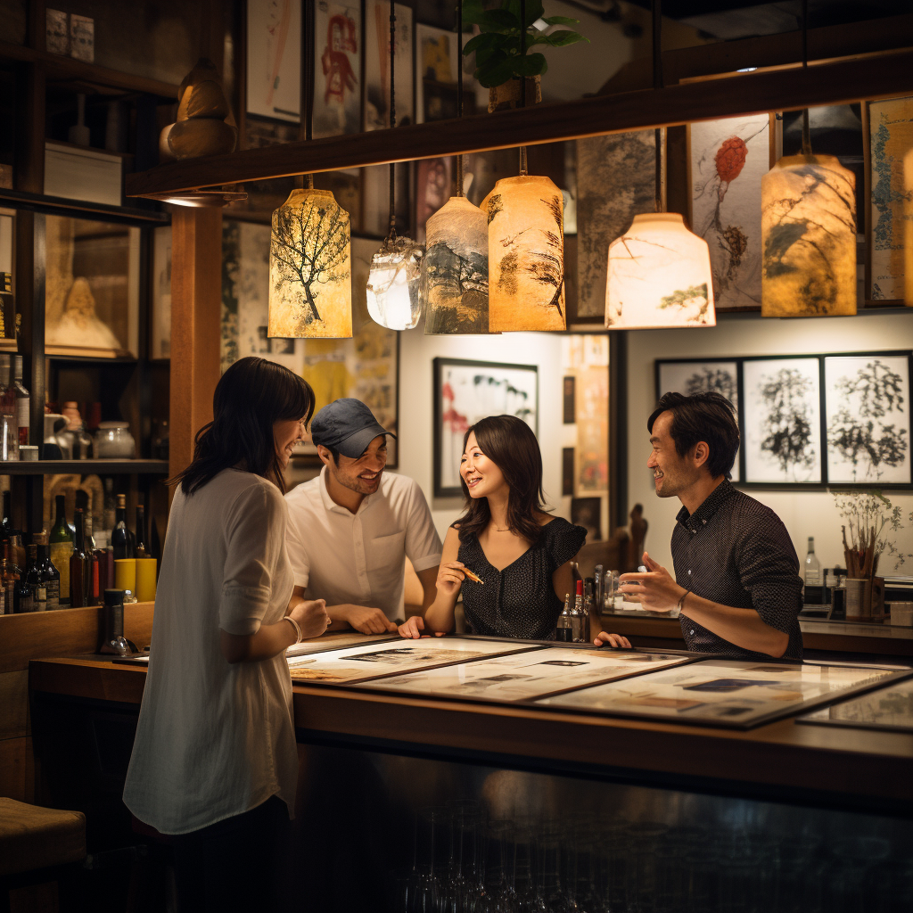 Cozy Japanese-style bar ambiance with patrons