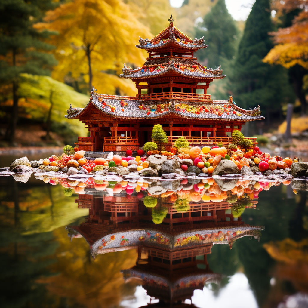 Colorful Japanese Temple with Snacks