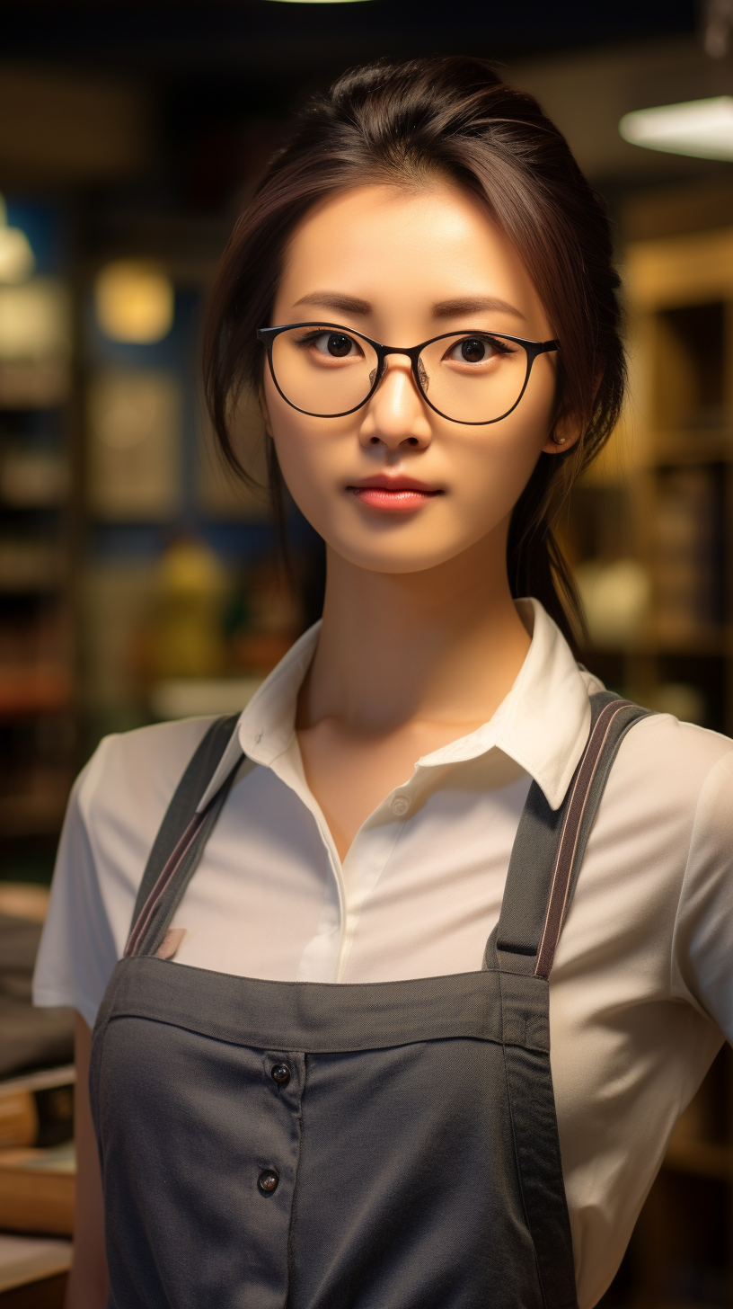 Smiling Japanese woman at a bookstore