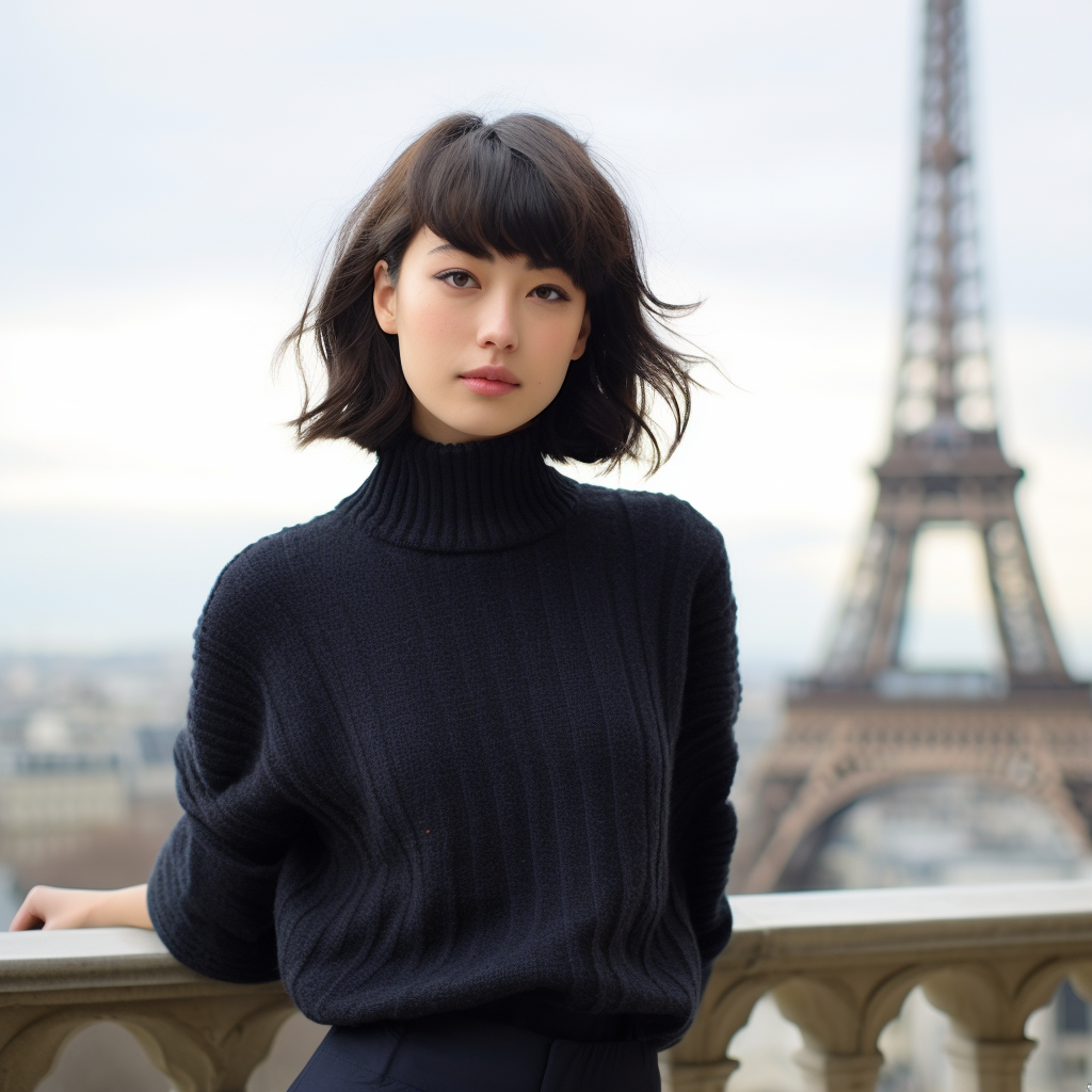 Japanese girl wearing turtleneck sweater in France