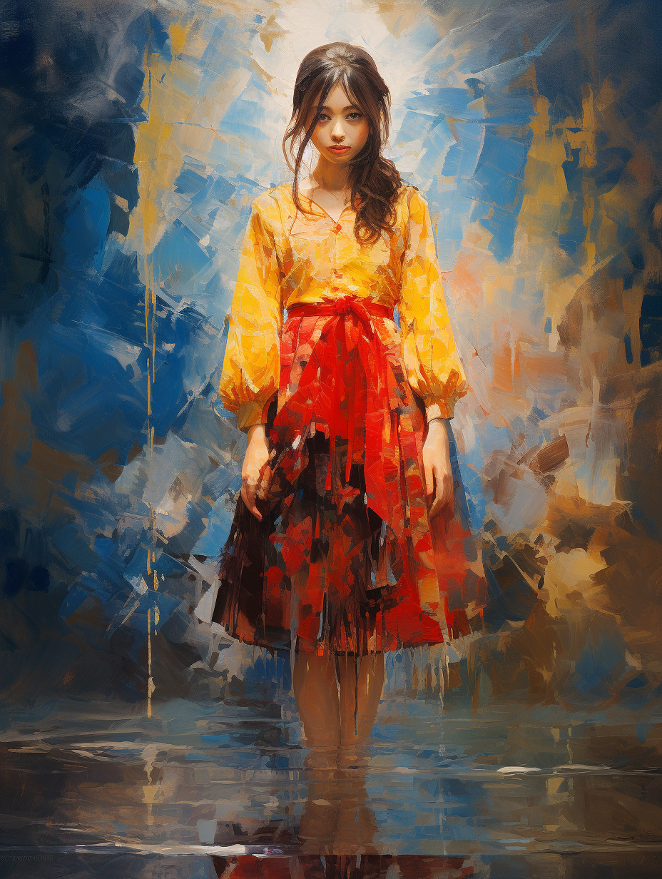 Japanese woman in Impressionistic oil painting