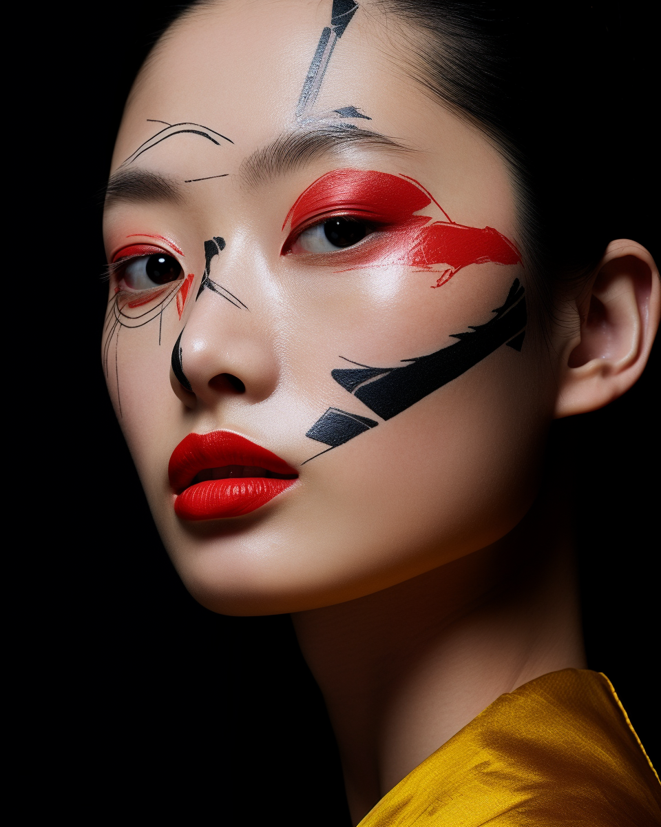 Artistic Japanese Woman with Half Painted Face