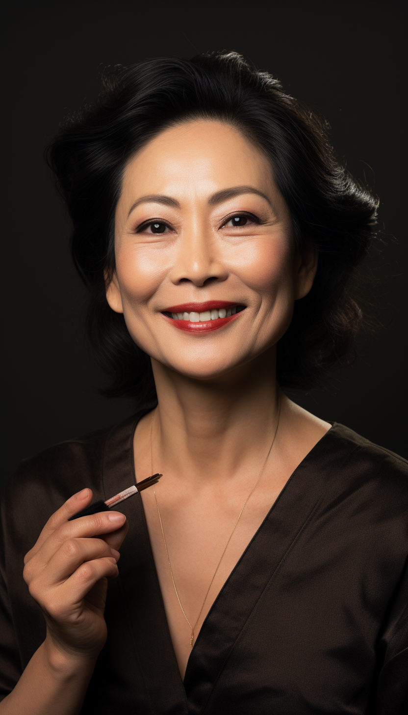 Close-up Portrait of Japanese Woman Applying Makeup