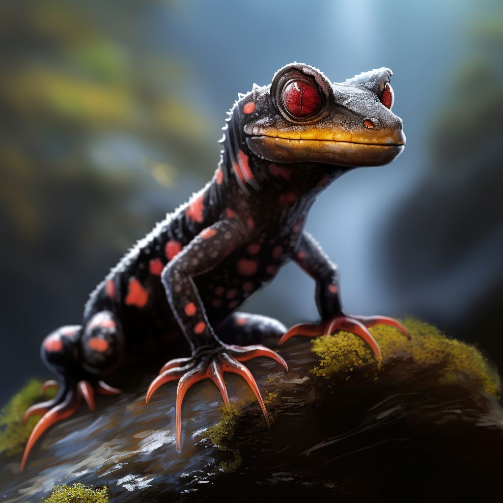 Beautiful salamander on a rock artwork