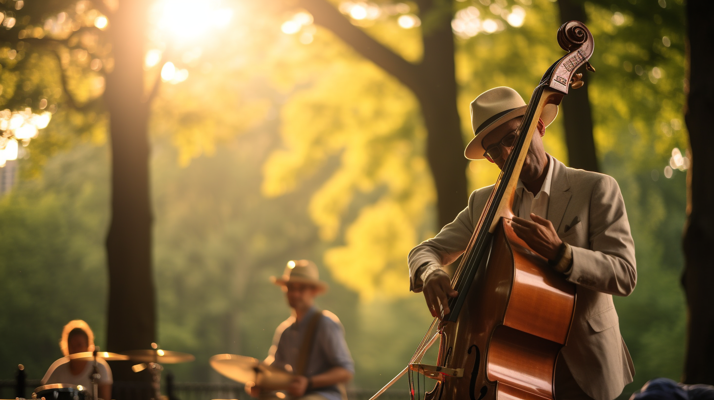 Vibrant jazz musicians performing in Central Park