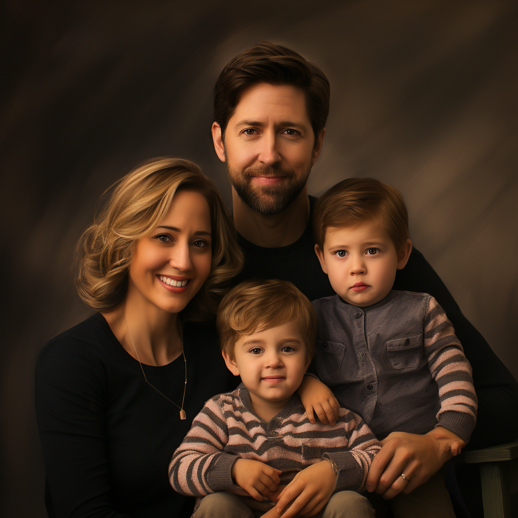 Realistic family portrait of Jenna Fischer and John Krasinski