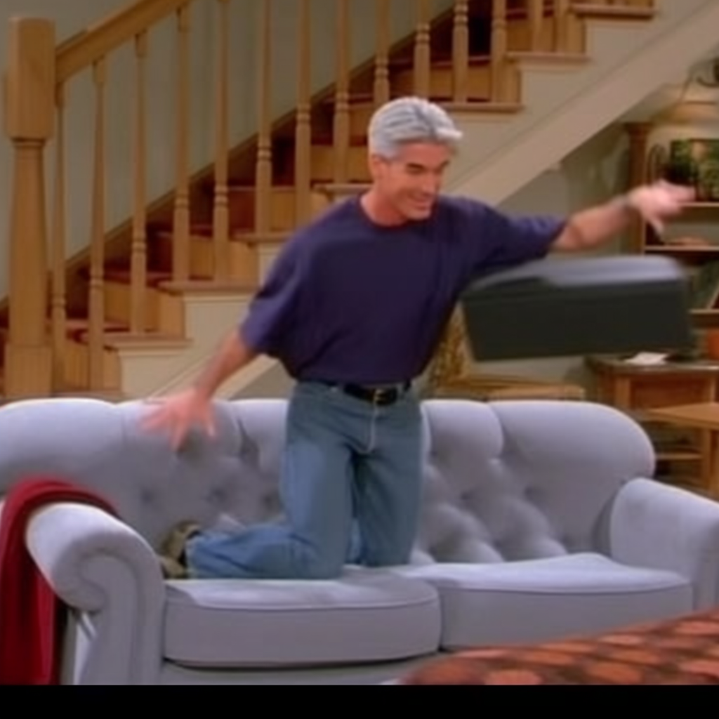 Jerome Powell as Ross from Friends moving a couch