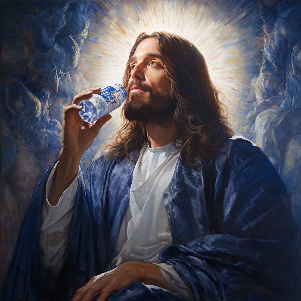 Jesus drinking Bud Light beer