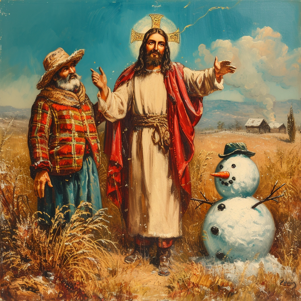 Jesus Farmer Saul Snowman Kitschy Saint