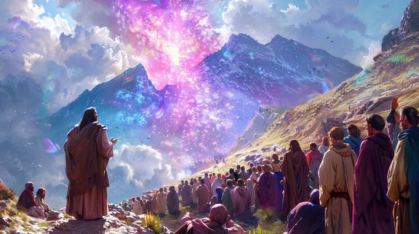 Jesus teaching beatitudes love vibration illustration