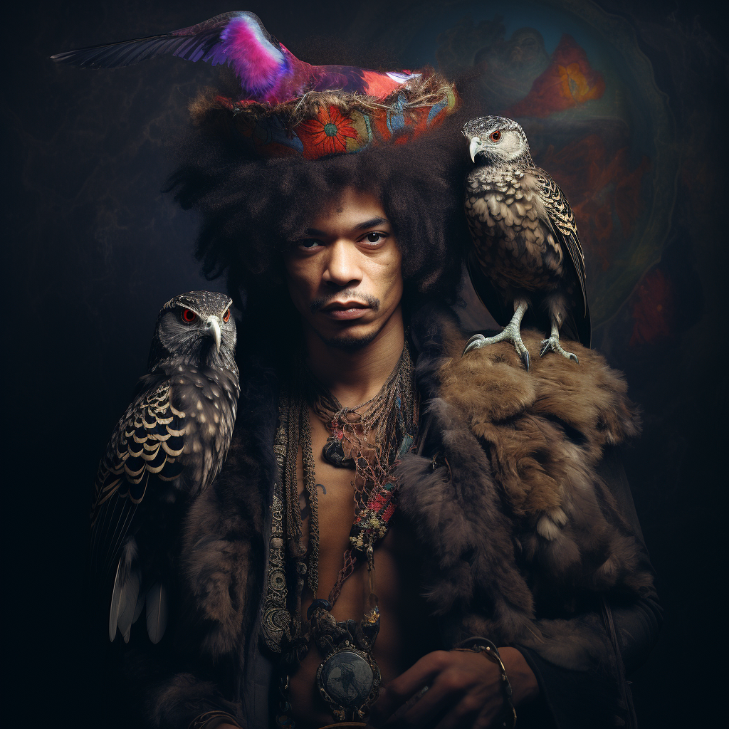 Jimi Hendrix with Bandana and Owl