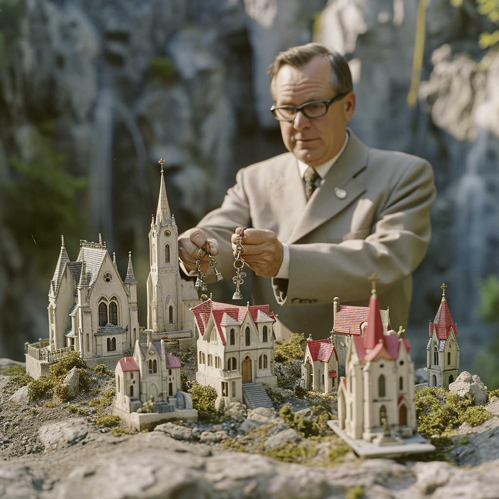 Jimmy Donaldson handing keys to miniature churches with midgets