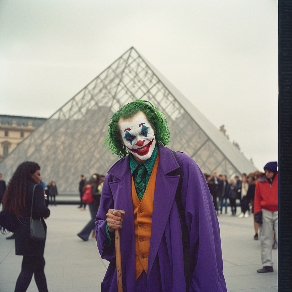 Joker at Louvre Pyramid in Paris