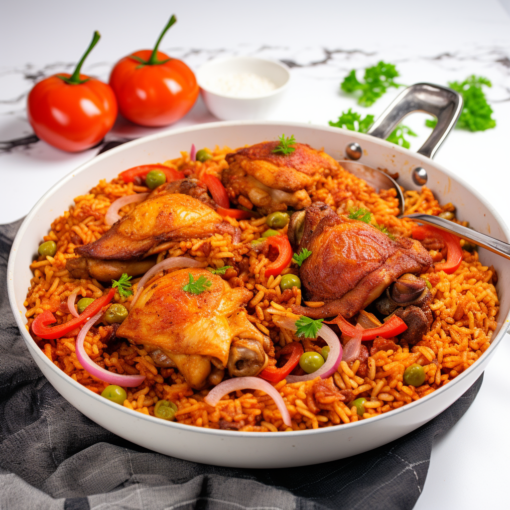 One-pot red rice dish with chicken leg