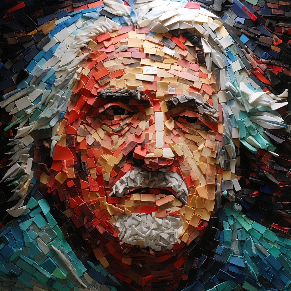 mosaic-like artwork jose mujica ocean plastic