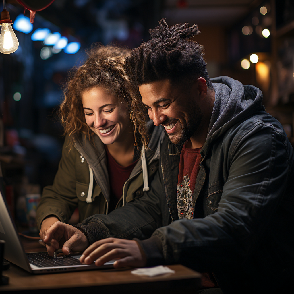 Young Afro-Ecuadorians navigating the internet at a poor house