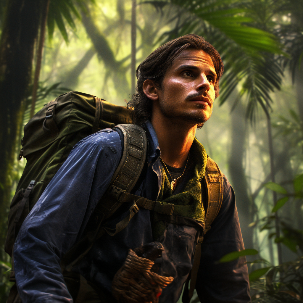 Adventurous backpacker exploring the jungle