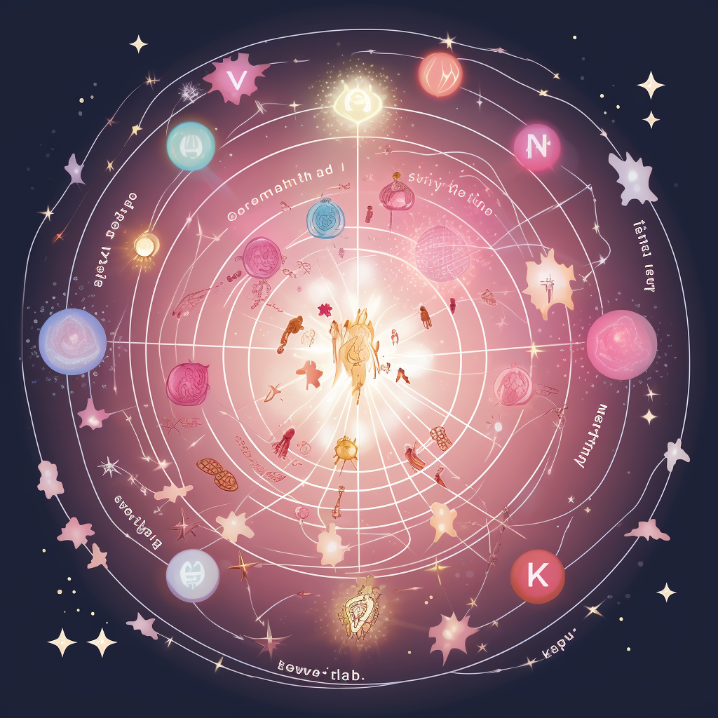 Kawaii communication diagram with light flux and gateway star