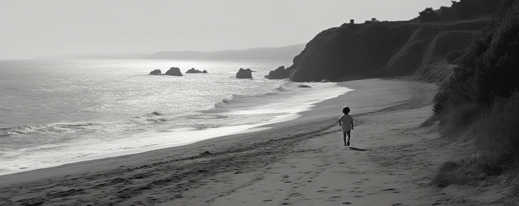 Child running up hill on beach