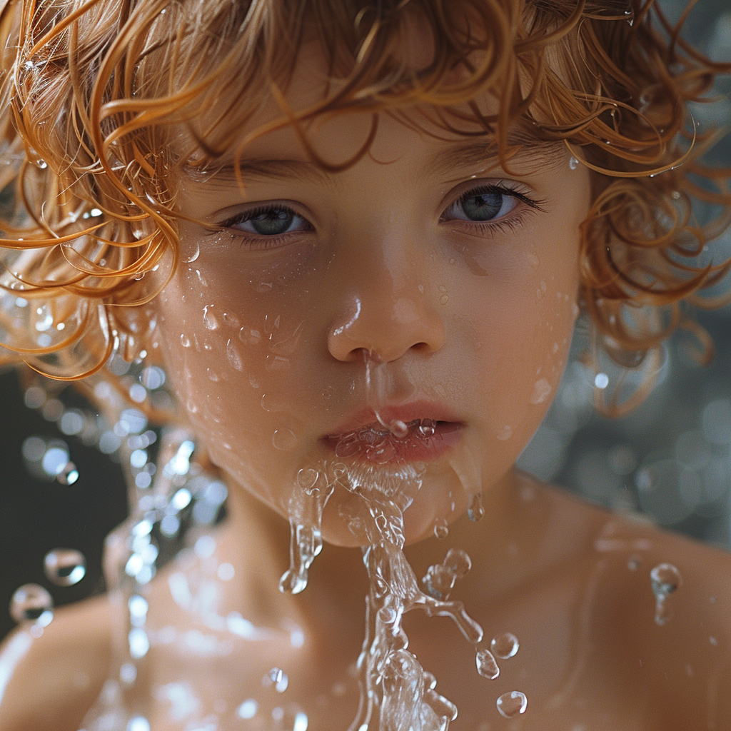 Disgusted kid spitting water