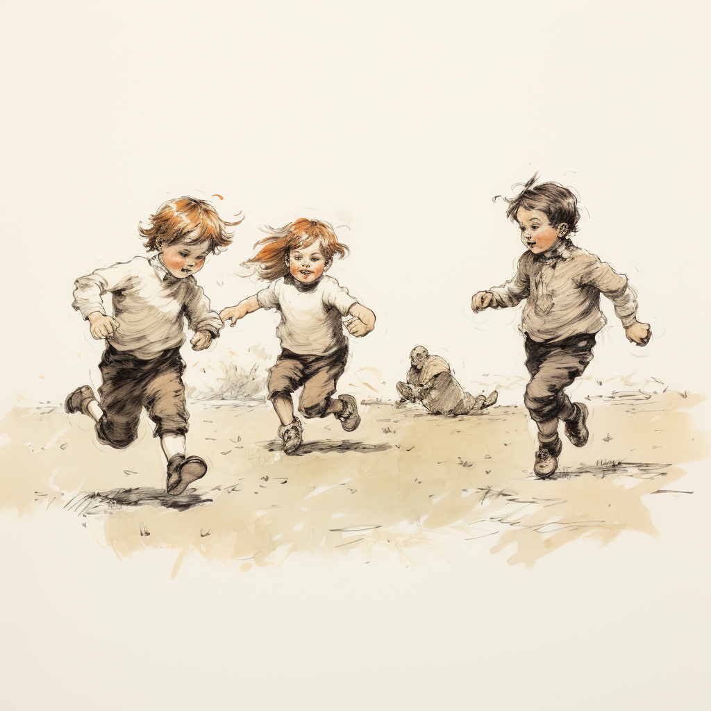 Children playing in E.H. Shepard style