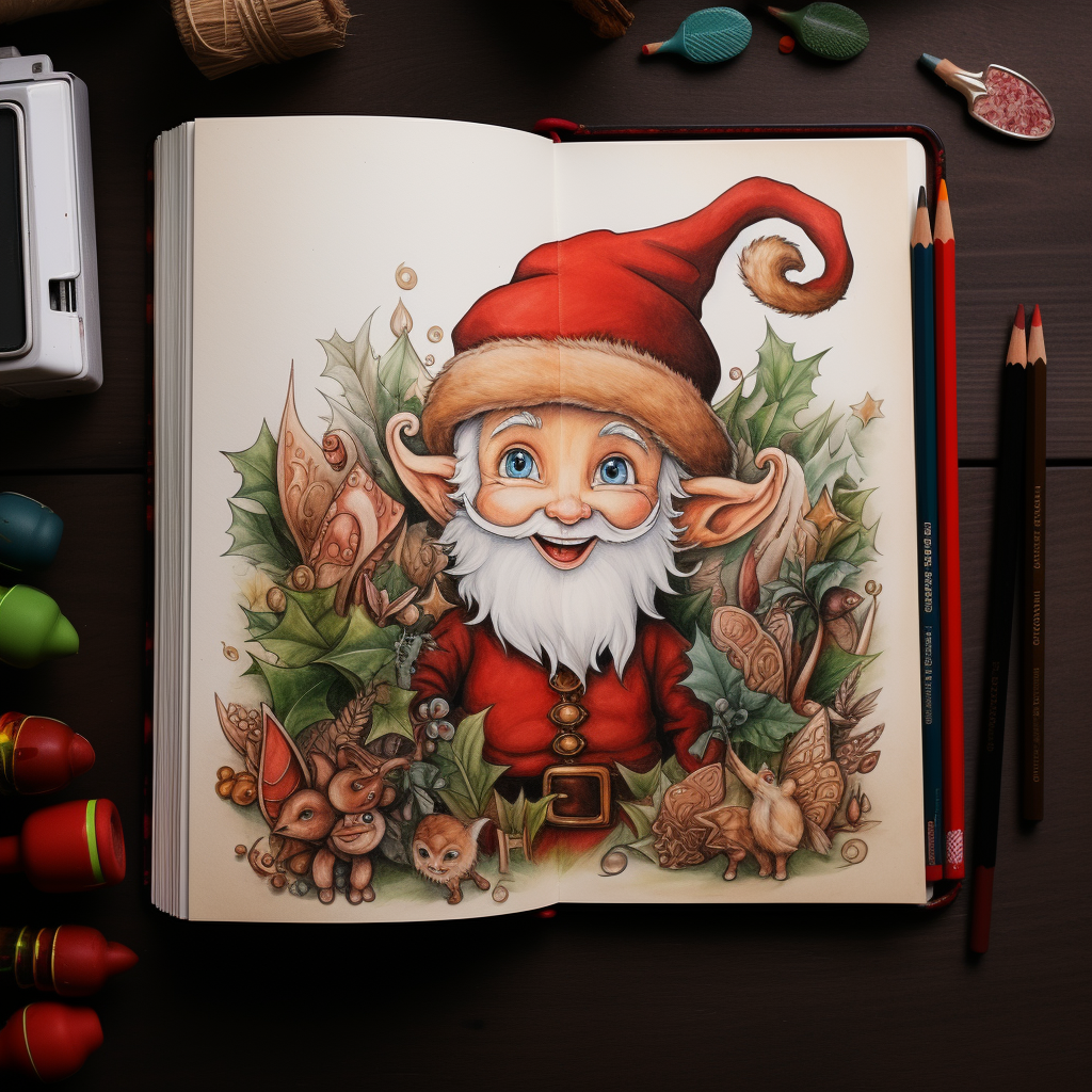 Coloring book page of Santa's elf