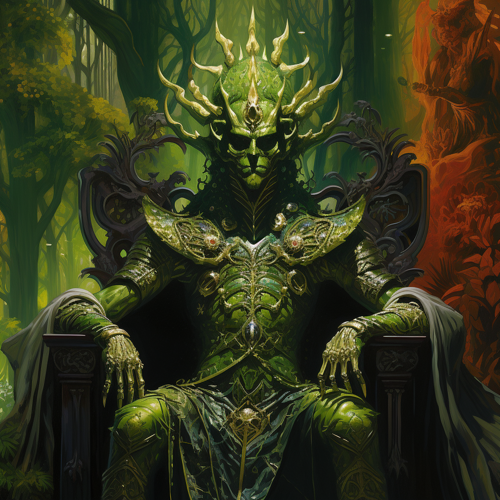 King in Green Armor with Unique Mask