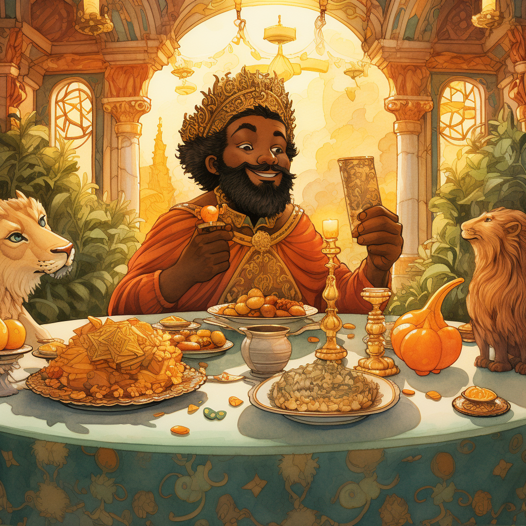 Jovial king enjoying a royal feast