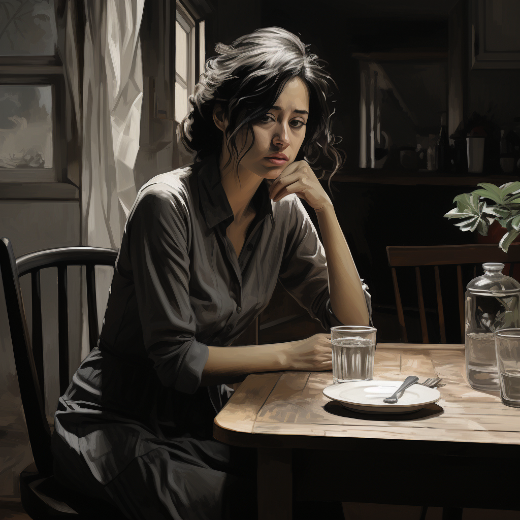 Woman serving slice at kitchen table