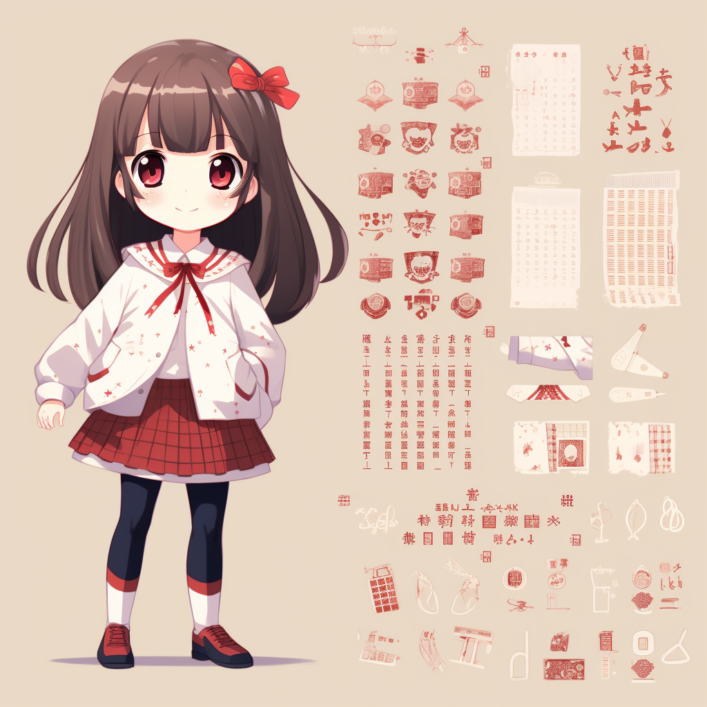 Cute Asian girl in knitted school uniform