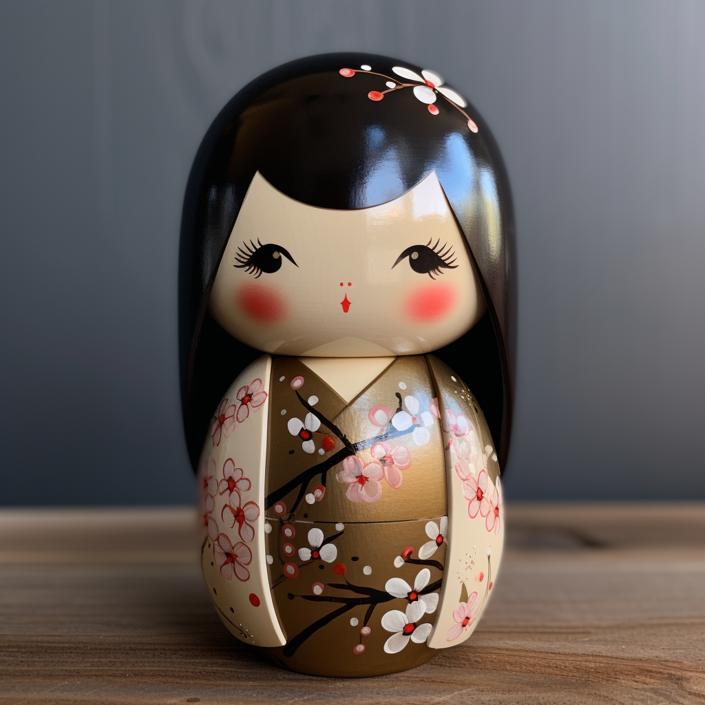 Traditional kokeshi doll with Japanese blossoms