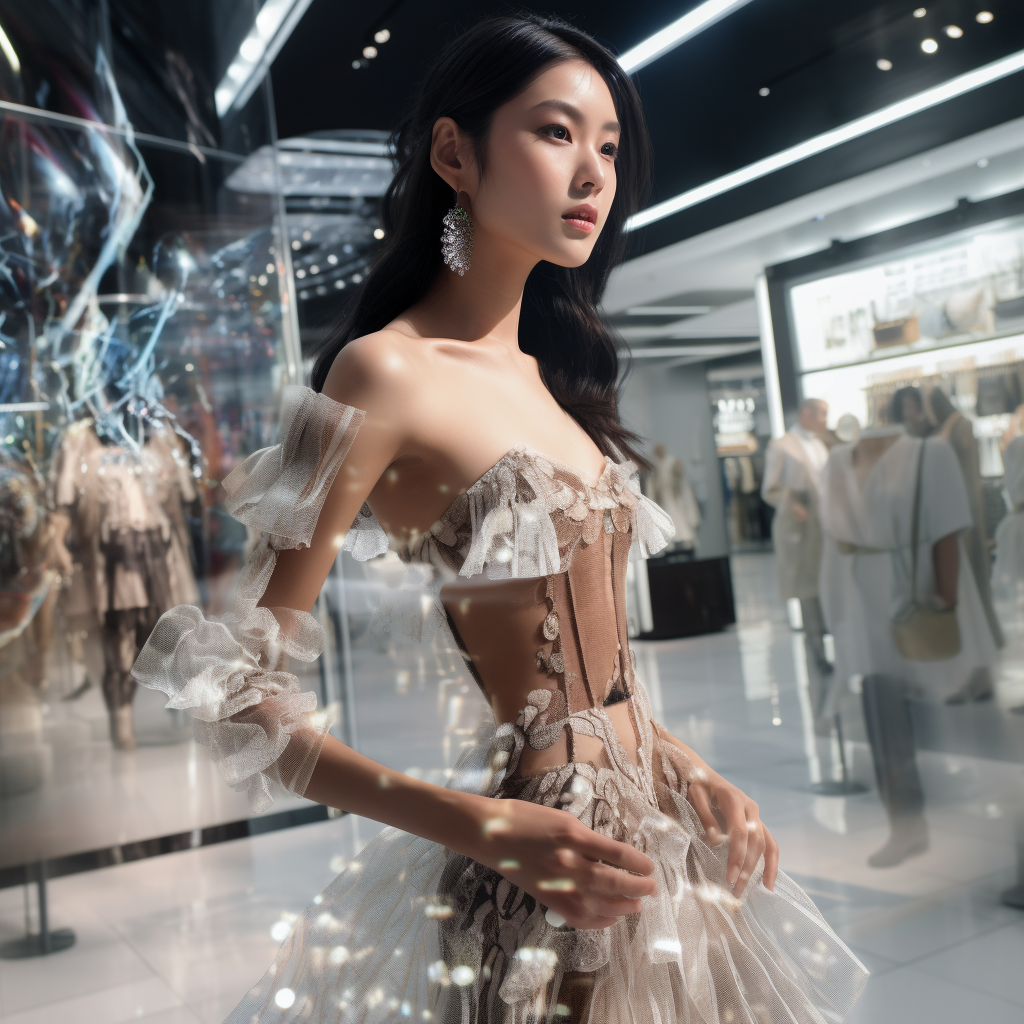 Korean girl trying on Dolce&Gabana dress