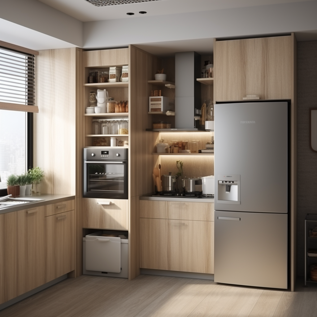 Modern L-Shaped Kitchen Cabinet with Refrigerator